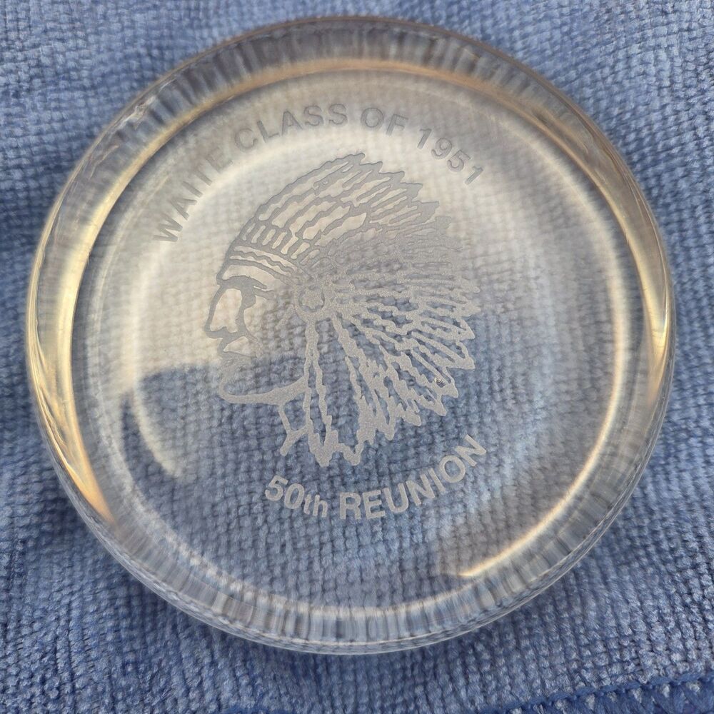 VTG Waite High School Class 1951 50th Reunion Glass Paperweight Toledo OH